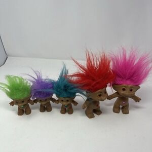 Vintage 1990`s ACE Novelty Treasure Troll Dolls Lot 5 Belly Jem Dolls Pink Blue